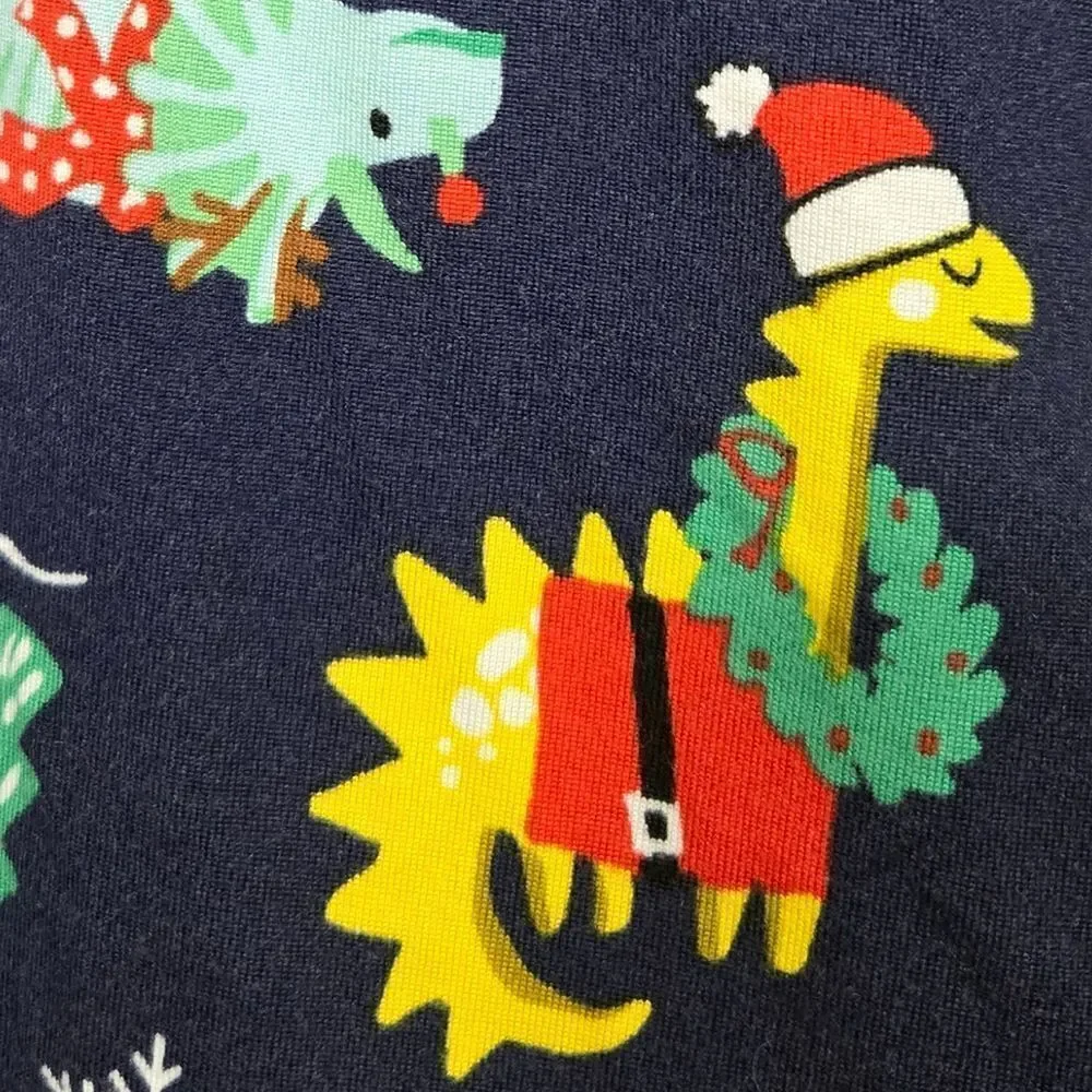 Christmas Dinosaur Pajama Pants Women L Navy Holiday Dino Lounge Joggers Pockets